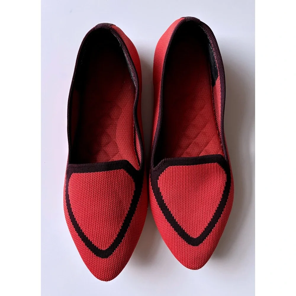Birdies Blackbird‎ Knit Flat Womens 7.5 Coral Pointed Toe Washable Travel Office